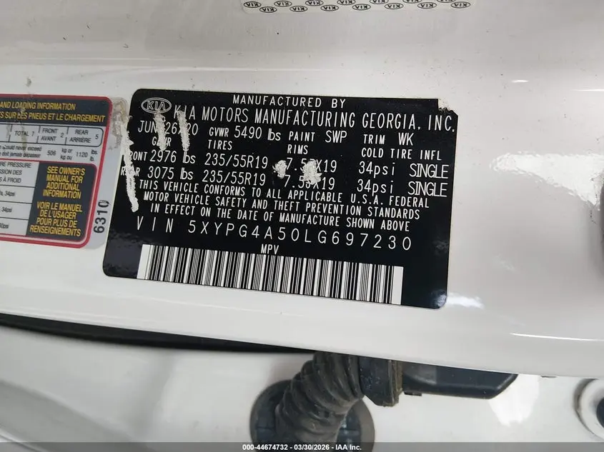 2020 KIA SORENTO 3.3L S