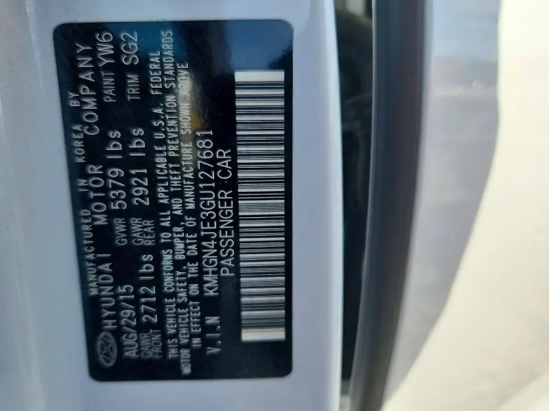 2016 HYUNDAI GENESIS 3.8L  