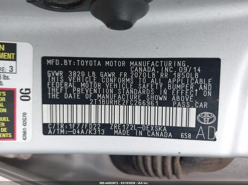 2015 TOYOTA COROLLA S