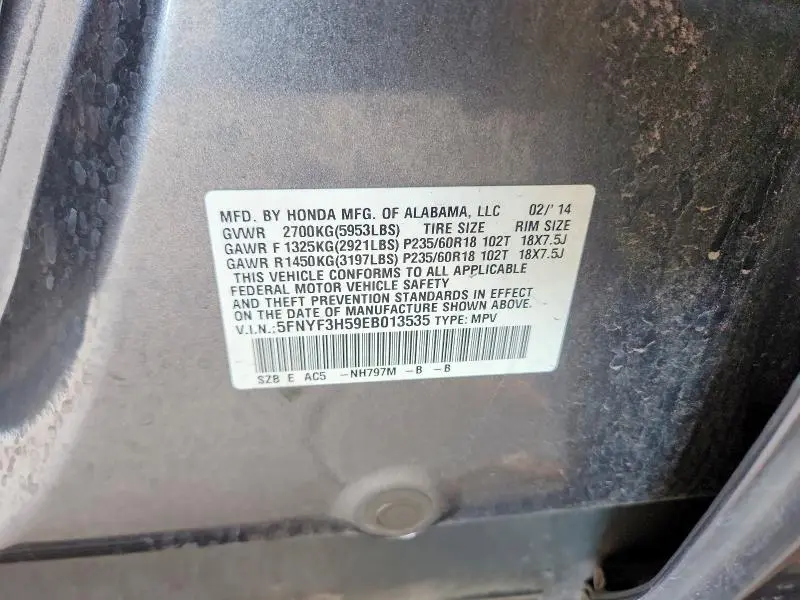 2014 HONDA PILOT EXL  