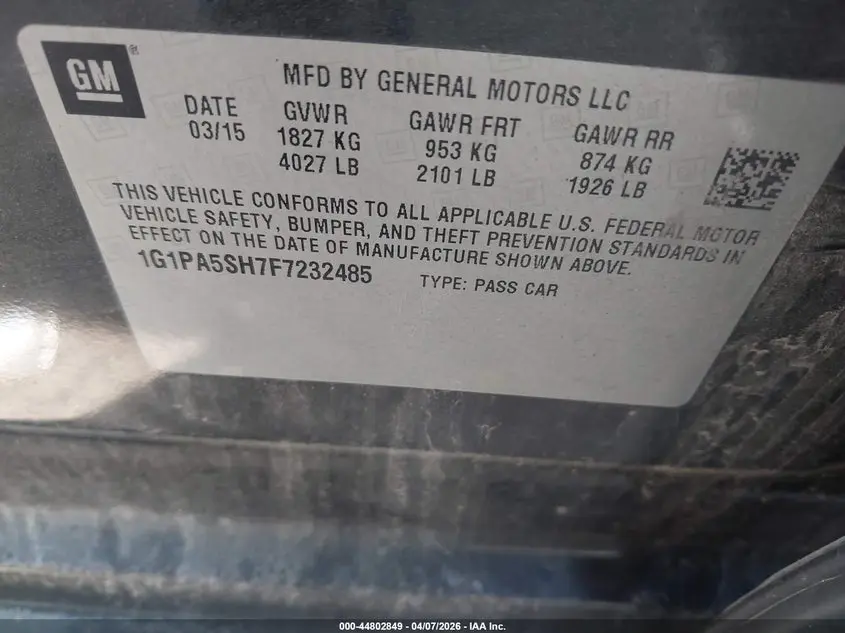 2015 CHEVROLET CRUZE LS AUTO