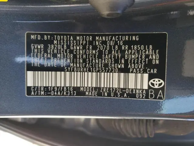 2016 TOYOTA COROLLA L
