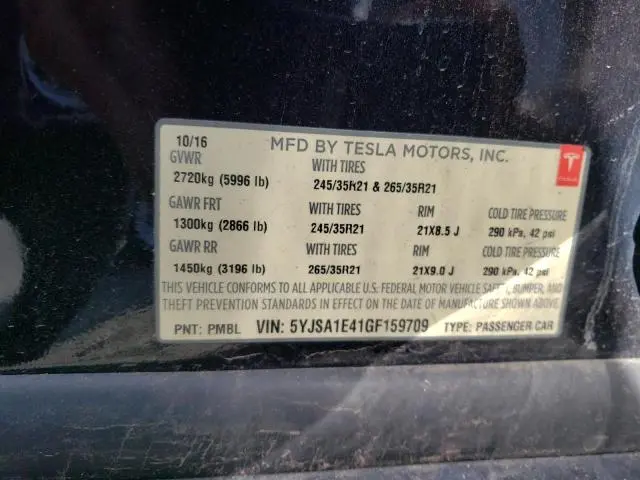 2016 TESLA MODEL S   