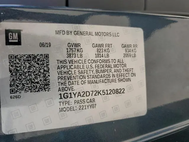 2019 CHEVROLET CORVETTE STINGRAY 1LT  
