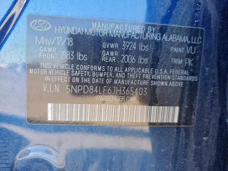 2018 HYUNDAI ELANTRA SEL  