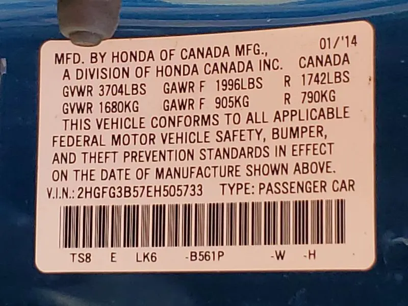 2014 HONDA CIVIC LX  