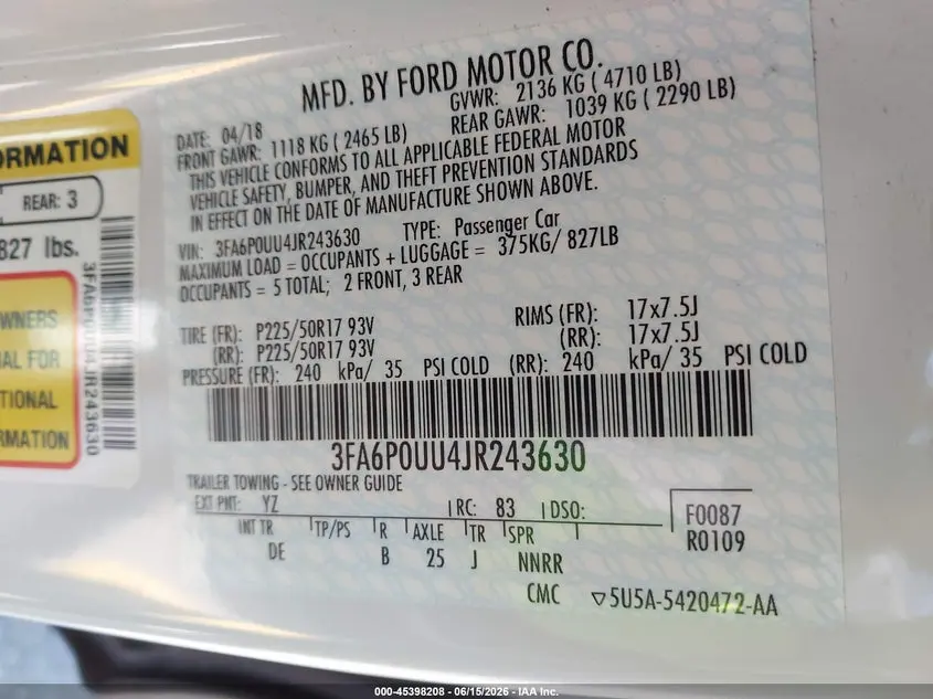 2018 FORD FUSION HYBRID S