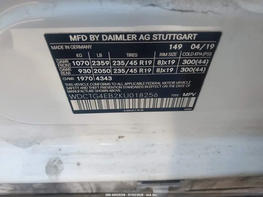 2019 MERCEDES-BENZ GLA 250  