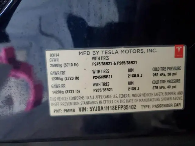 2014 TESLA MODEL S   