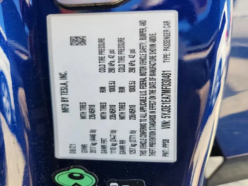 2021 TESLA MODEL 3   