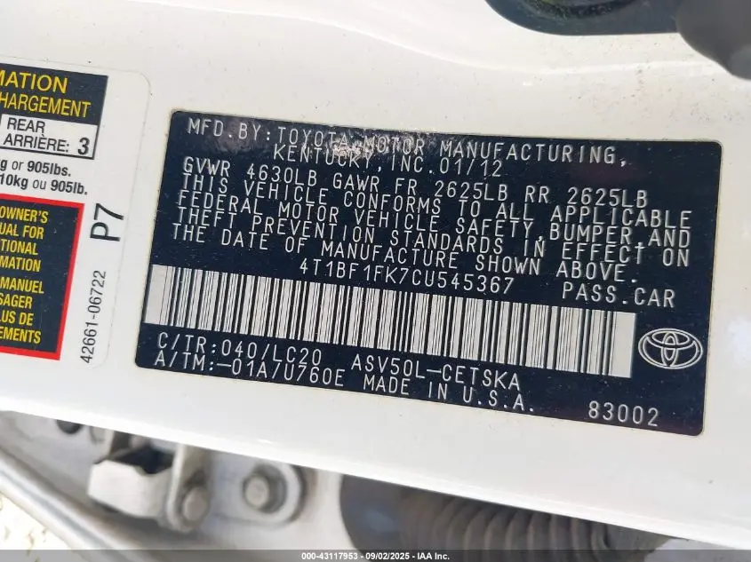 2012 TOYOTA CAMRY SE