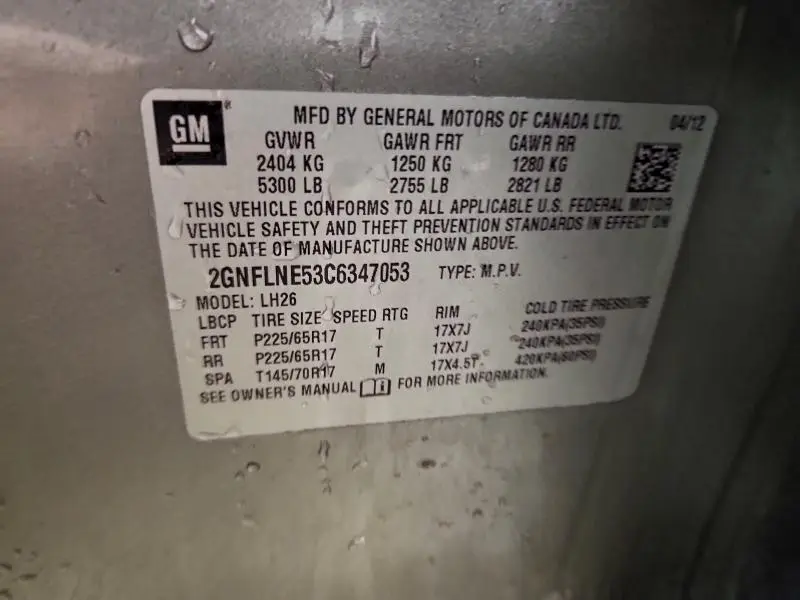 2012 CHEVROLET EQUINOX LT  