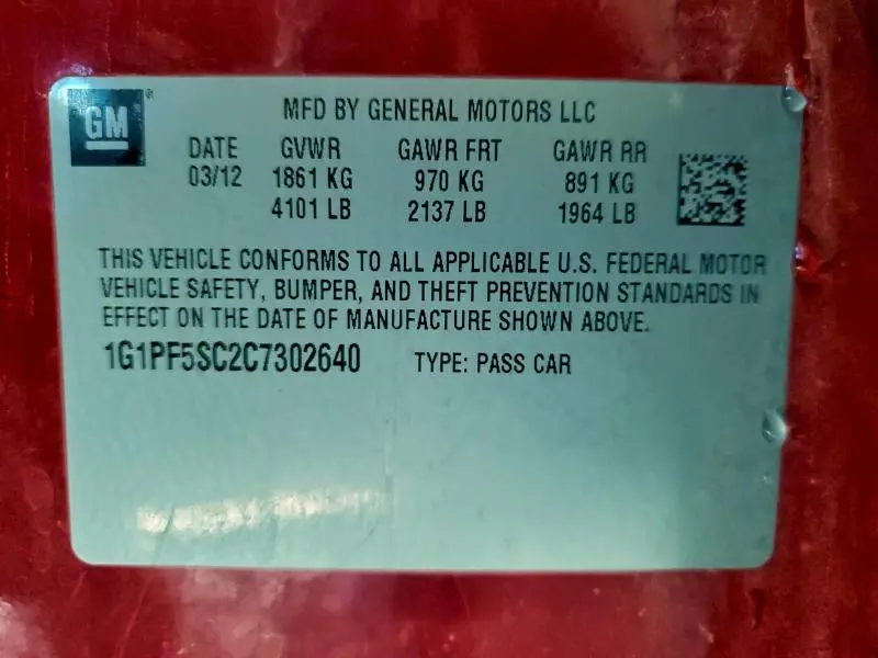 2012 CHEVROLET CRUZE LT  