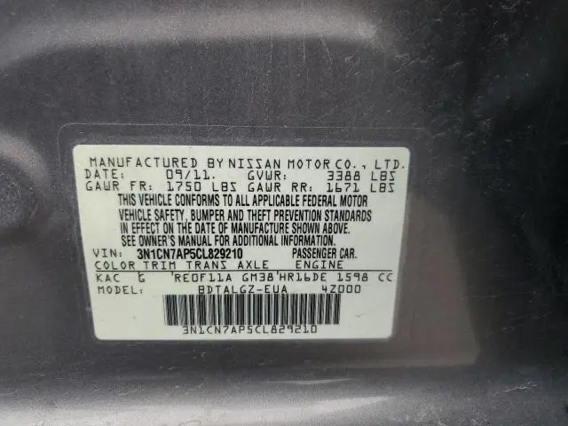 2012 NISSAN VERSA S  