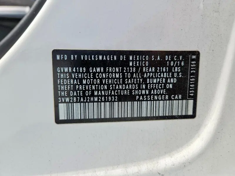 2017 VOLKSWAGEN JETTA S  