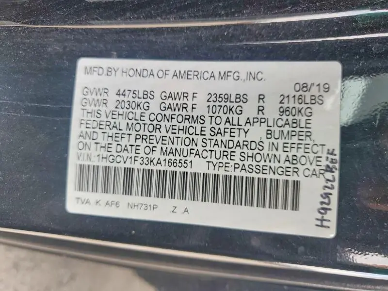 2019 HONDA ACCORD SPORT  