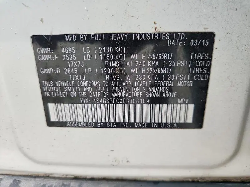 2015 SUBARU OUTBACK 2.5I PREMIUM  
