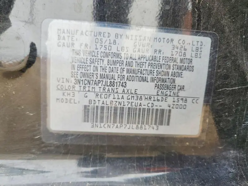 2018 NISSAN VERSA SV  