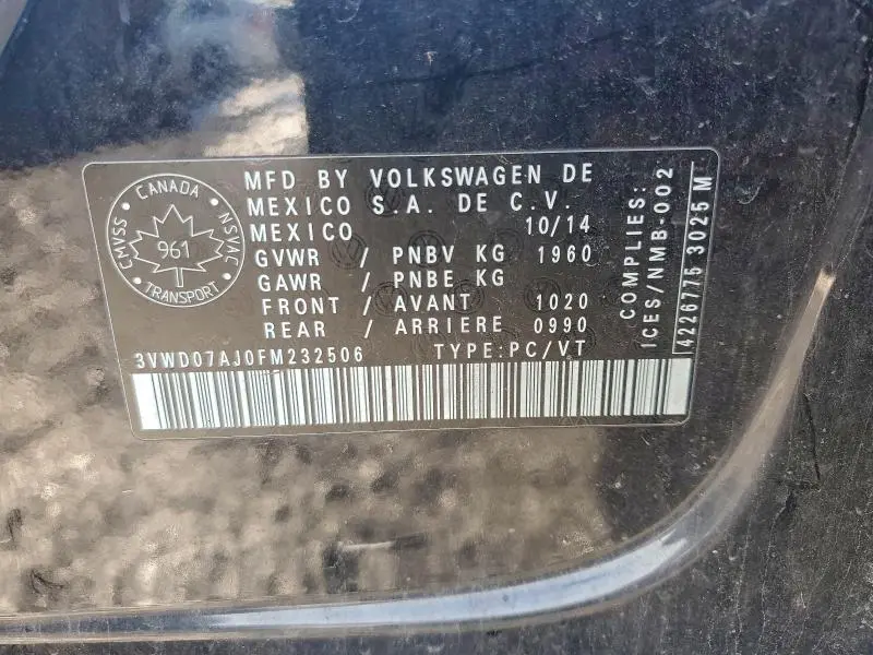 2015 VOLKSWAGEN JETTA SE  