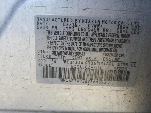 2016 NISSAN SENTRA S  