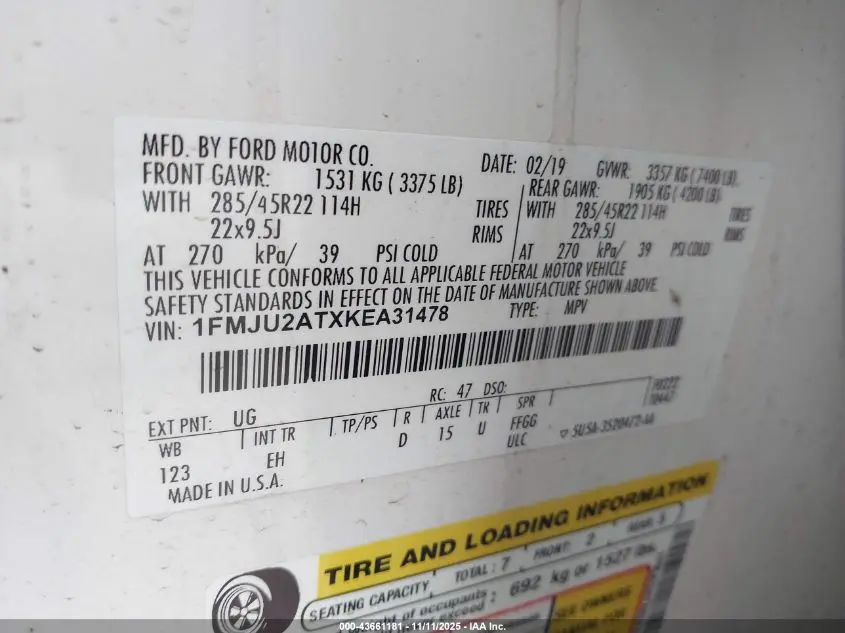 2019 FORD EXPEDITION LIMITED