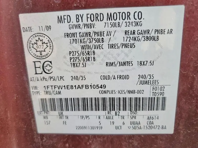 2010 FORD F150 SUPERCREW  