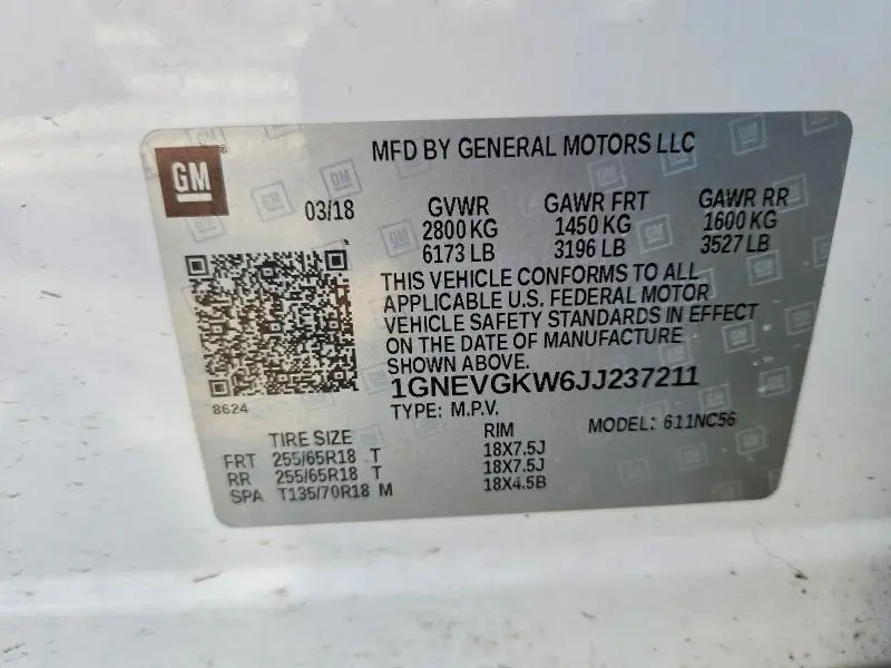 2018 CHEVROLET TRAVERSE LT  