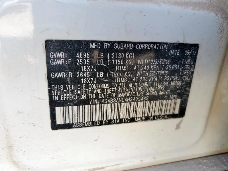 2017 SUBARU OUTBACK 2.5I LIMITED  