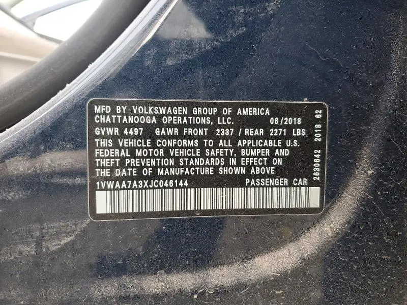 2018 VOLKSWAGEN PASSAT S  