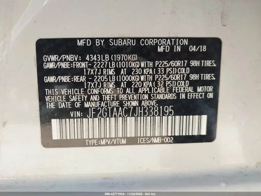 2018 SUBARU CROSSTREK 2.0I