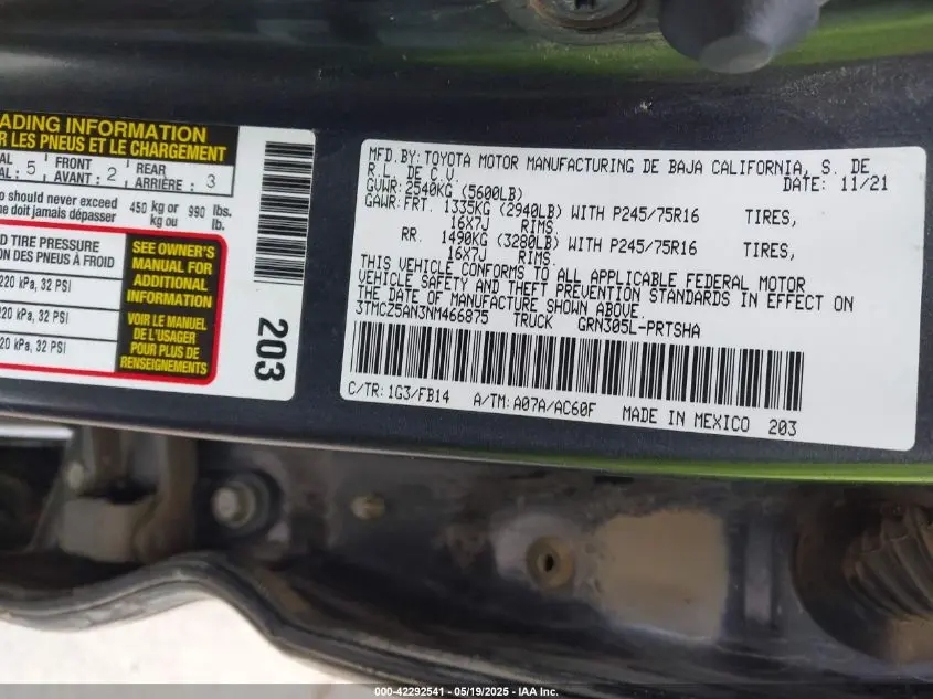 2022 TOYOTA TACOMA SR V6