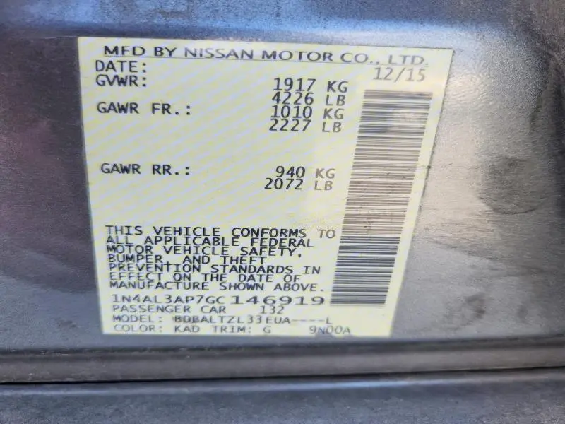 2016 NISSAN ALTIMA 2.5 SL  