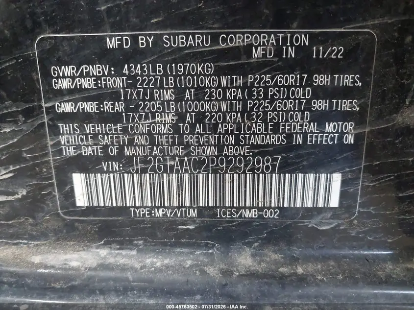 2023 SUBARU CROSSTREK  