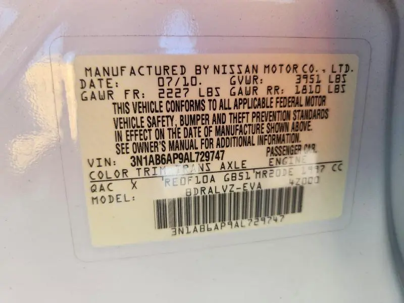 2010 NISSAN SENTRA 2.0  