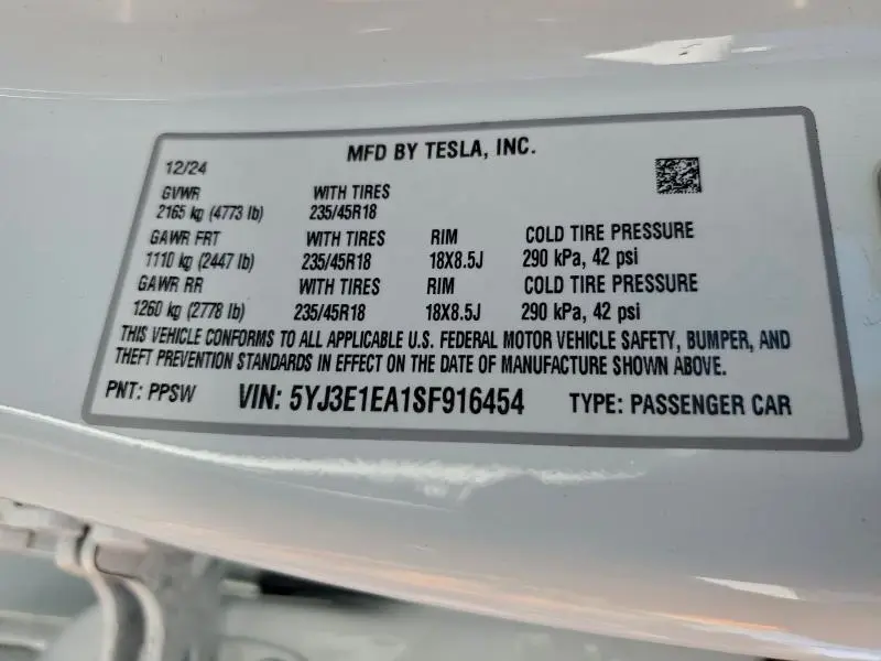 2025 TESLA MODEL 3   