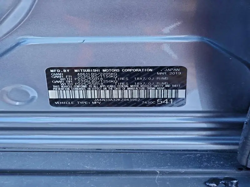 2019 MITSUBISHI OUTLANDER SE  