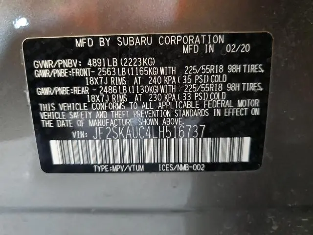 2020 SUBARU FORESTER LIMITED  