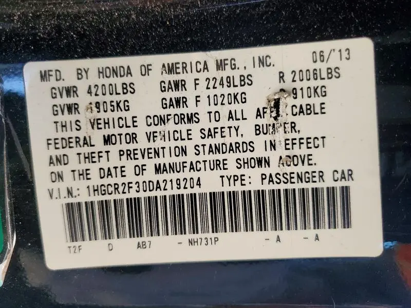2013 HONDA ACCORD LX  