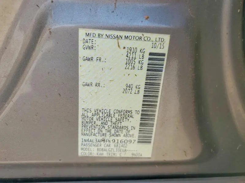 2015 NISSAN ALTIMA 2.5 S  