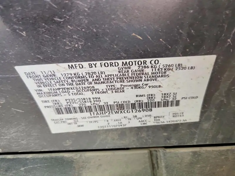 2012 FORD TAURUS SEL  