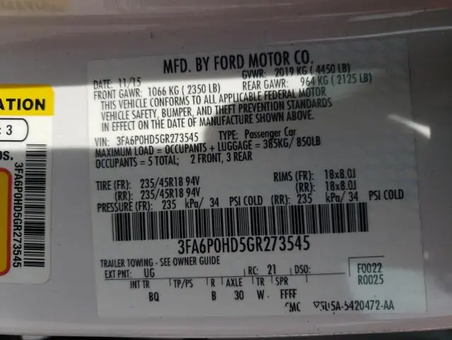 2016 FORD FUSION SE  