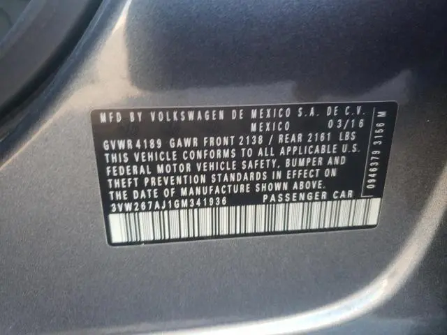 2016 VOLKSWAGEN JETTA S  