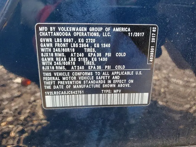 2018 VOLKSWAGEN ATLAS SE  