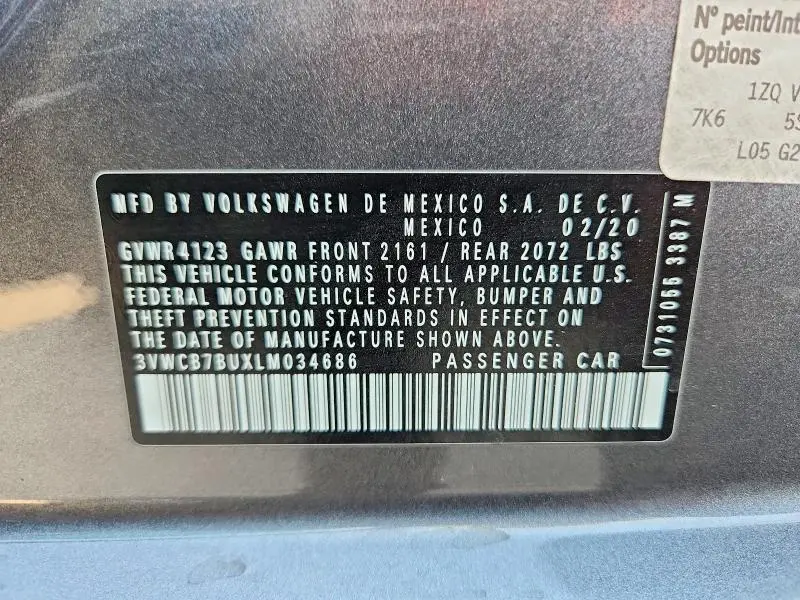 2020 VOLKSWAGEN JETTA S  