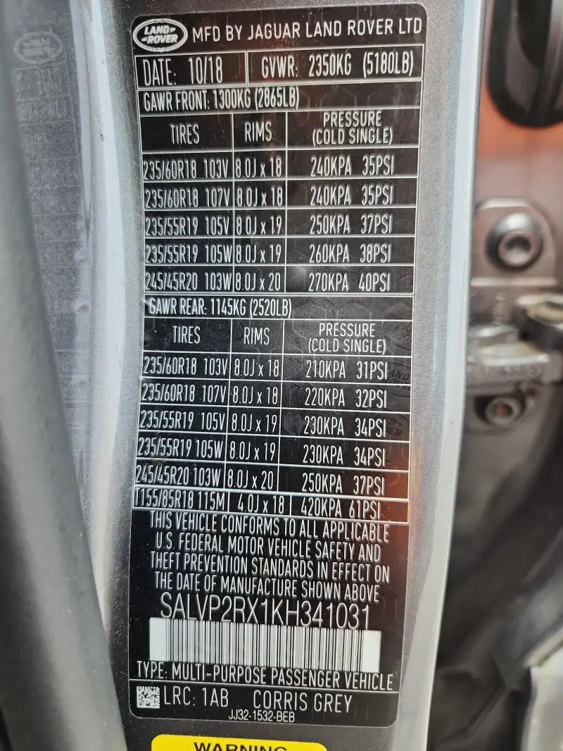 2019 LAND ROVER RANGE ROVER EVOQUE SE  