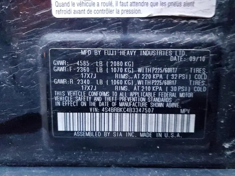 2011 SUBARU OUTBACK 2.5I LIMITED  