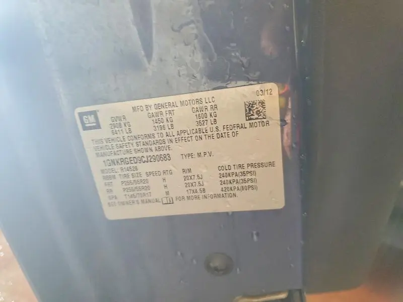 2012 CHEVROLET TRAVERSE LT  