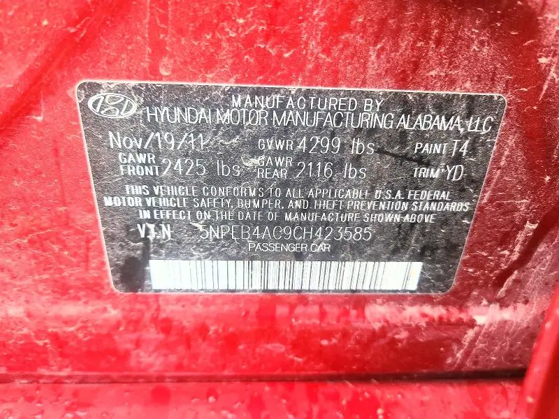 2012 HYUNDAI SONATA GLS  