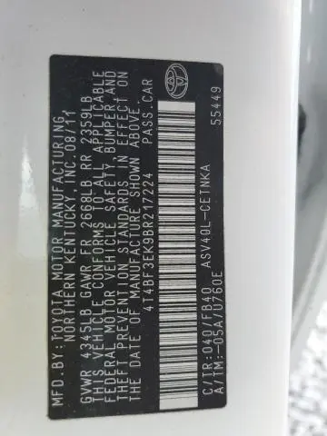 2011 TOYOTA CAMRY BASE  