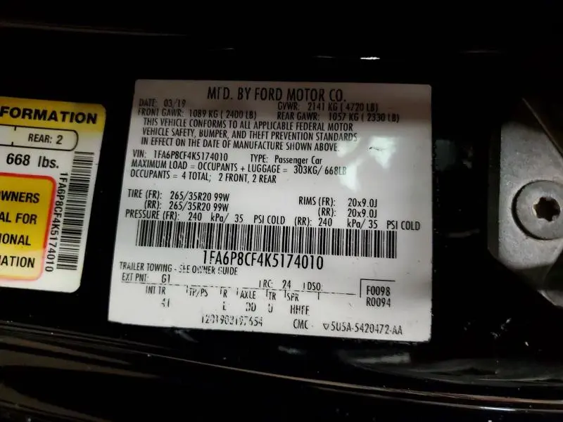 2019 FORD MUSTANG GT  